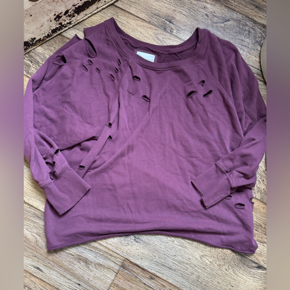 Women's Plus Size XXXL 3X Maroon Distressed Sweatshirt Top